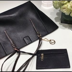 Black tote bag Sari w small wallet holder